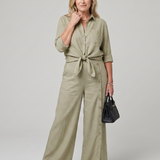 Veslora | Long Sleeve Tie Front Top And Wide Leg Pants Set