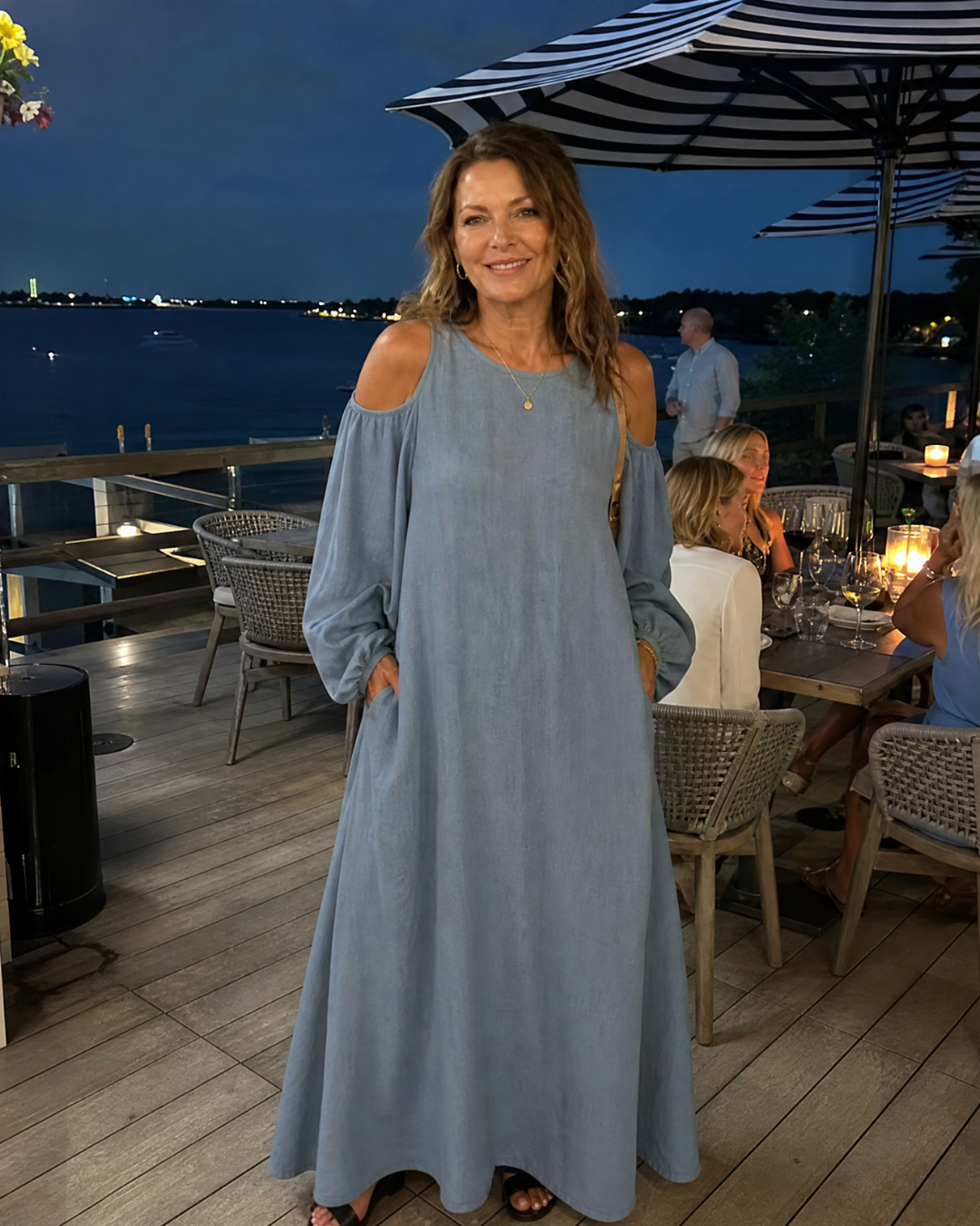 Dellania | Cold Shoulder Balloon Sleeve Relaxed Maxi Dress