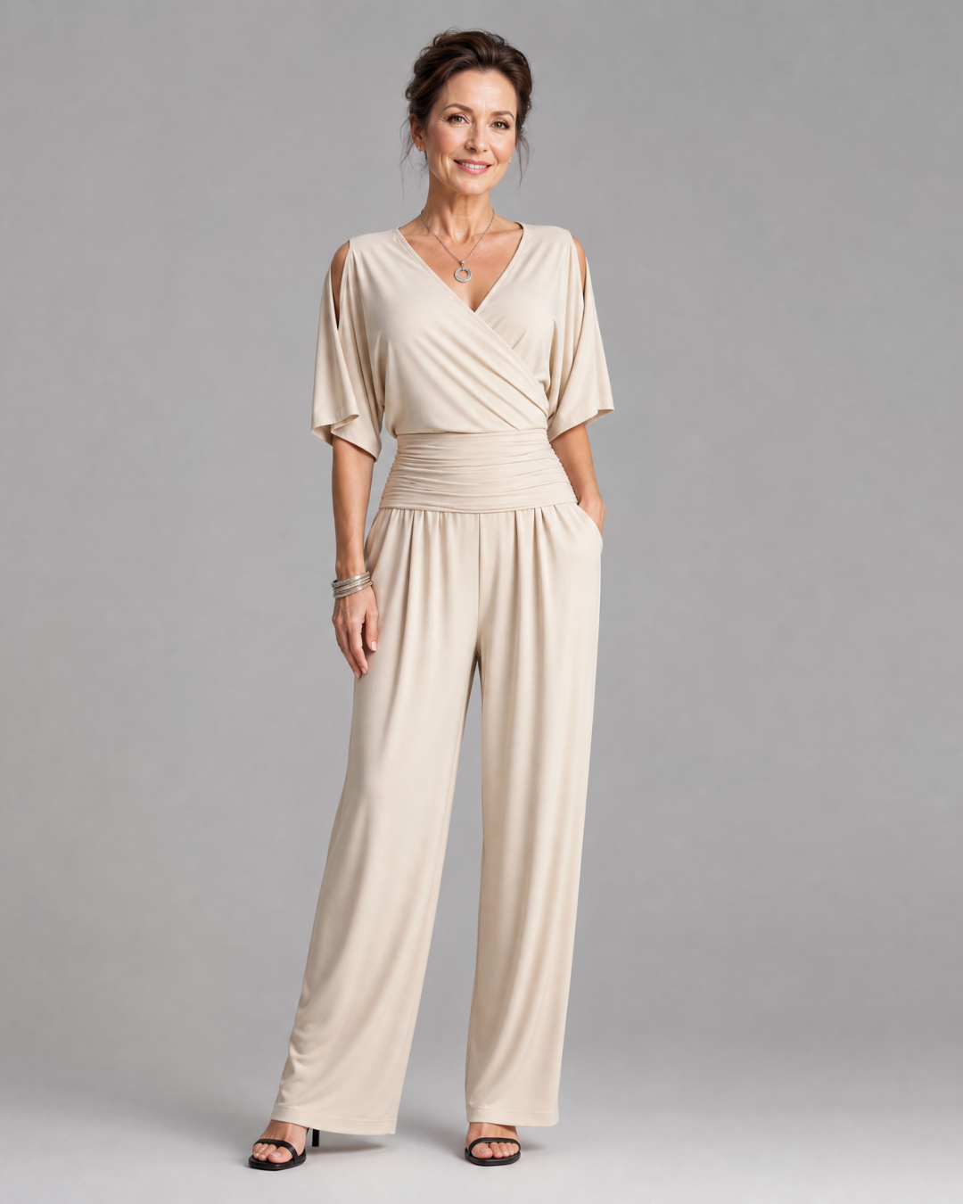 Noretta | Cold Shoulder Wrap Waist Relaxed Jumpsuit