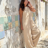 Gretabeth | Pleated Halter Neck Wide Leg Relaxed Jumpsuit
