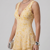Sabda | Deep V Sleeveless Painterly Pattern Midi Dress