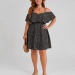 Lilana | Cold Shoulder Ruffle Overlay Knee Length Dress