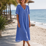 Faevia | Washed Cotton Blend V Neck Relaxed Midi Dress