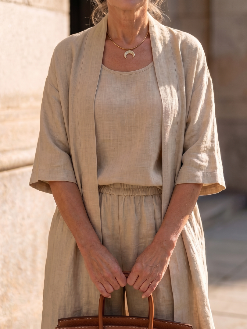 Theassa | Three Piece Relaxed Top Pant Set
