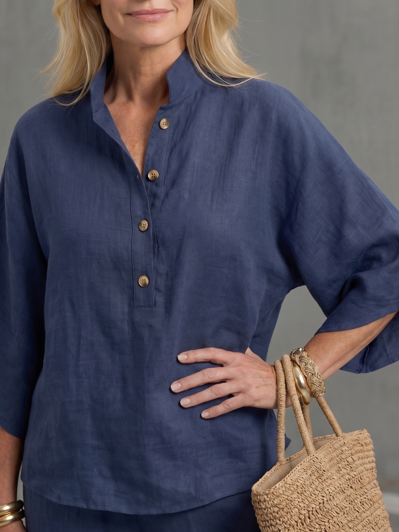 Frebeth | Button Front Relaxed Tunic Trouser Set