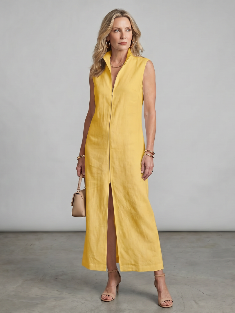 Norrin | High Collar Front Slit Midi Dress