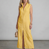 Norrin | High Collar Front Slit Midi Dress
