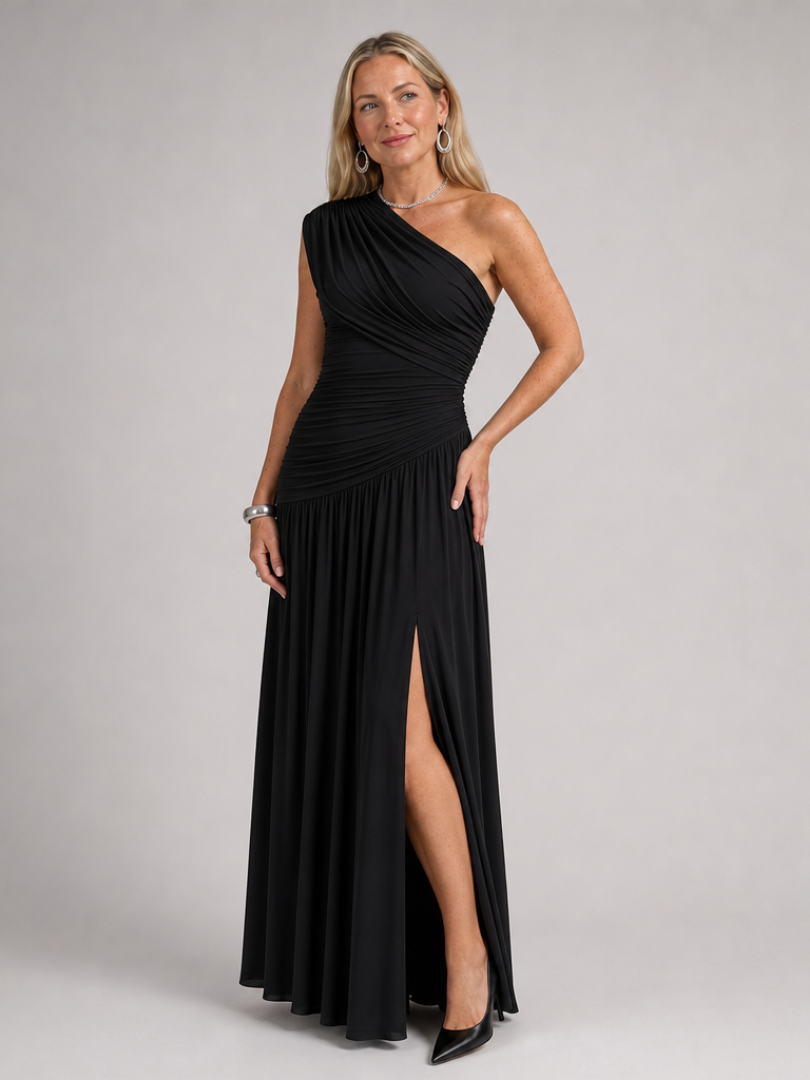 Esmemarie | One Shoulder Draped Bodice Maxi Dress