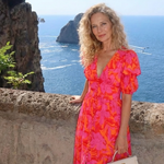 Gretasia | Floral V Neck Puff Sleeve Midi Dress