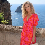 Gretasia | Floral V Neck Puff Sleeve Midi Dress