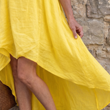Rosthea | Flowing High Low Clean Neckline Midi Dress