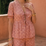 Lunra | Floral Print Puff Sleeve Top And Straight Leg Pants Set