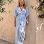 Persia | Draped V Neck Wide Leg Relaxed Jumpsuit