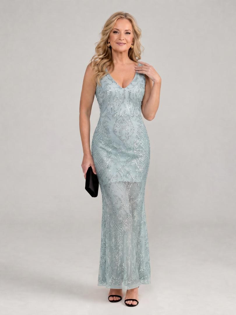 Verla | Sequin Sleeveless Sheer Panel Midi Dress