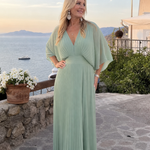 Isawen | V Neck Long Sleeve Pleated Maxi Dress