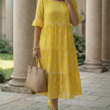 Thalwynne | Polka Dot Tiered Midi Dress Short Sleeve
