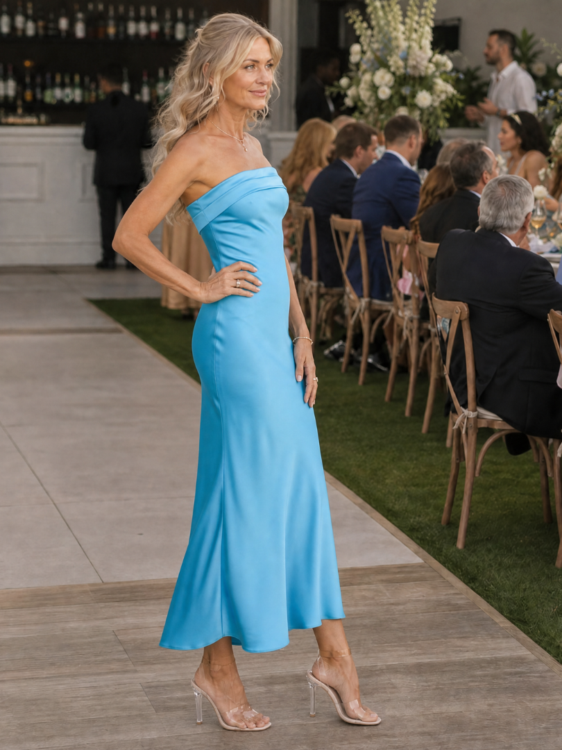 Celthea | Strapless Fitted Silhouette Midi Dress