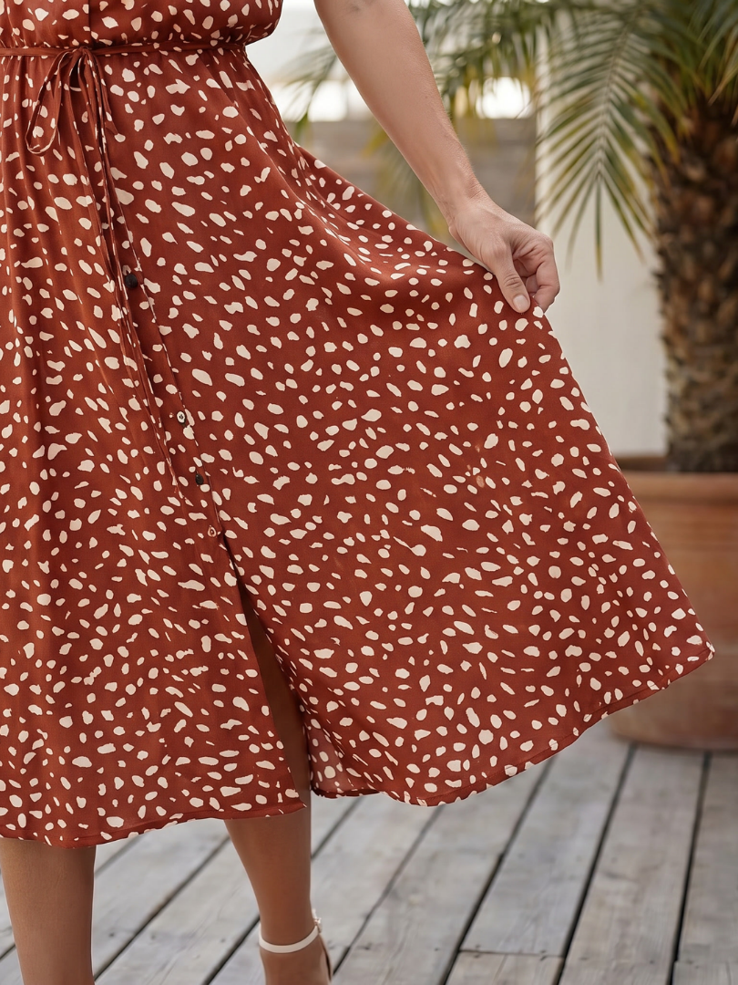 Milrin | Printed Button Front Belted Midi Dress