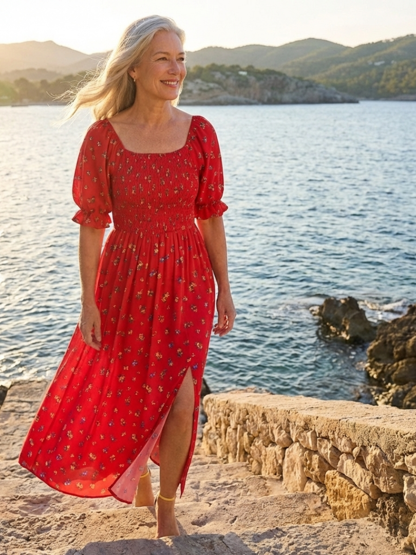 Giathea | Square Neck Floral Puff Sleeve Midi Dress