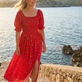 Giathea | Square Neck Floral Puff Sleeve Midi Dress