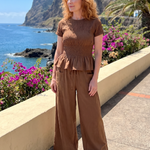 Selthea | Peplum Detail Smocked Top And Wide Leg Pants Set