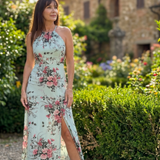 Saffwyn | Floral Halter Neck Side Slit Midi Dress