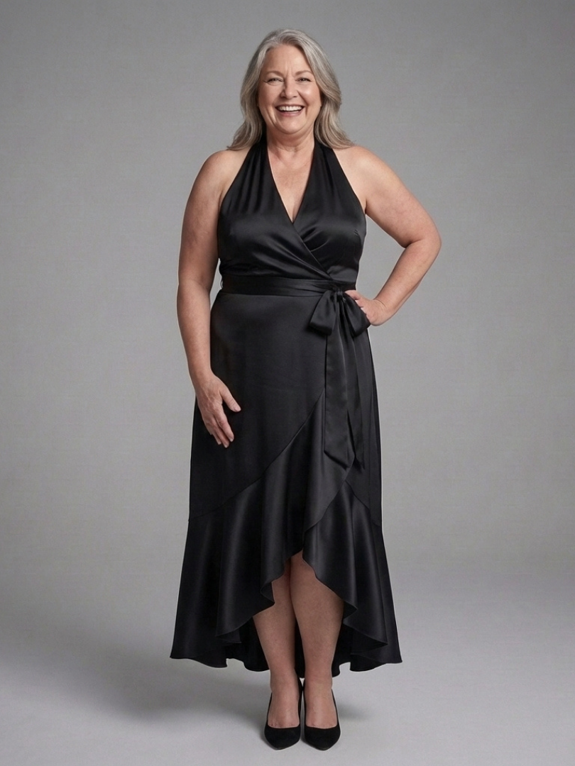 Sennasia | Halter Wrap Tie High Low Dress