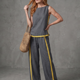Julette | Sleeveless Top Wide Leg Contrast Pants Set