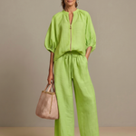 Halrin | Zip Front Blouson Top Wide Leg Set