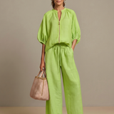 Halrin | Zip Front Blouson Top Wide Leg Set