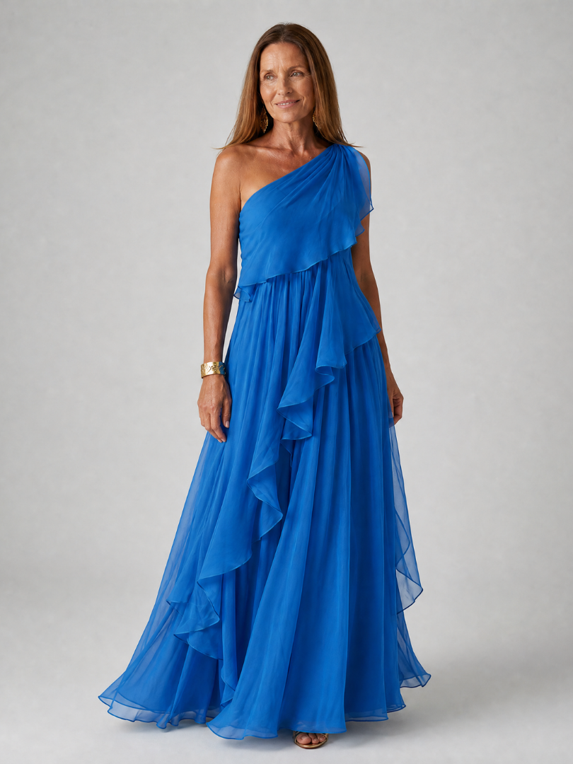 Vidalette | One Shoulder Ruffle Maxi Dress