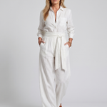 Marenney | Long Sleeve Button Front Wide Leg Jumpsuit