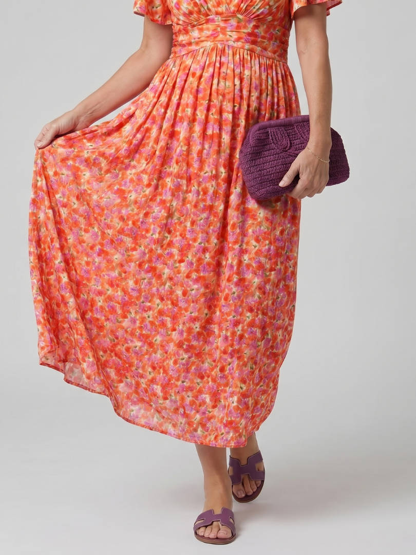 Mirawynne | Short Sleeve Ditsy Floral Print Midi Dress
