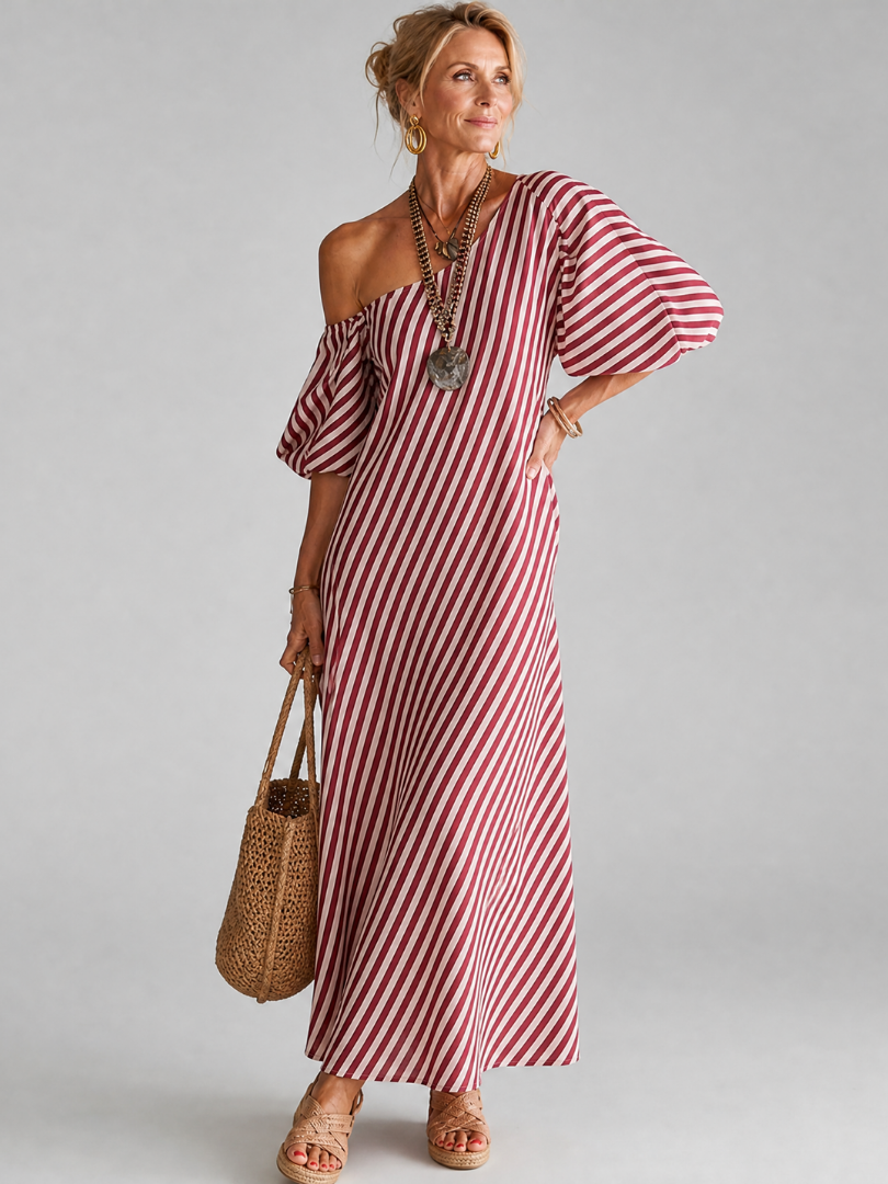 Vesrose | Striped Empire Waist Midi Dress