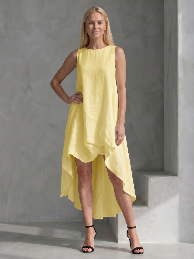 Talnia | Sleeveless High Low Flowing Shape Midi Dress
