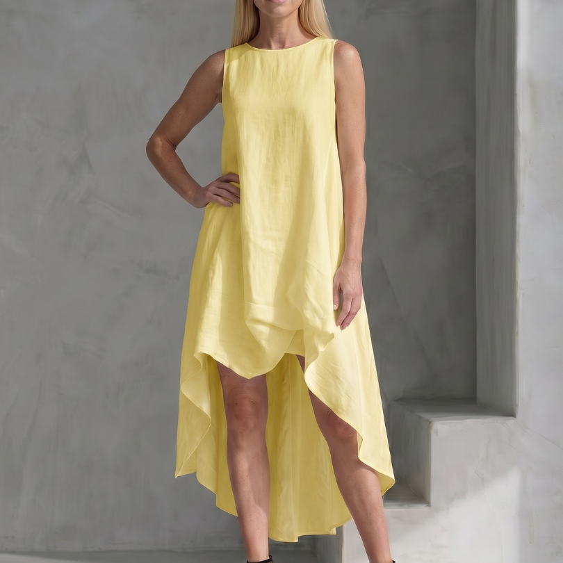 Talnia | Sleeveless High Low Flowing Shape Midi Dress