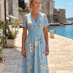 Serwynne | Floral Print Short Sleeve V Neck Midi Dress