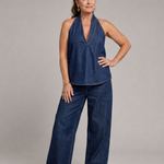Tallyn | Halter Neck Denim Top And Wide Leg Pants Set