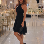 Roslia | Halter Neck Layered Hem Knee Length Dress