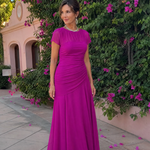 Orlalora | Mesh Yoke Ruched Maxi Dress