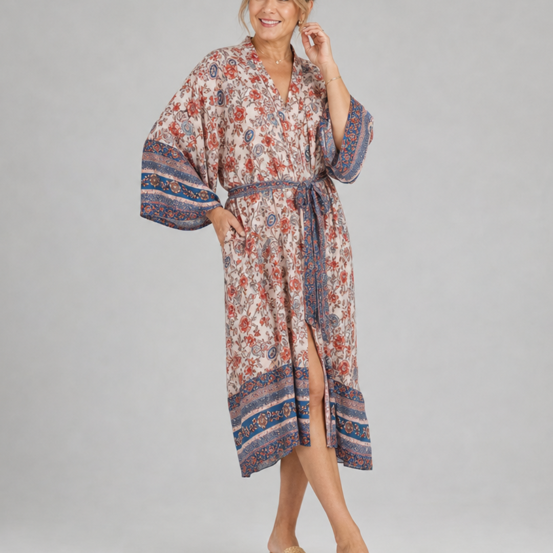 Fiossa | Floral Satin Wrap Lounge Robe