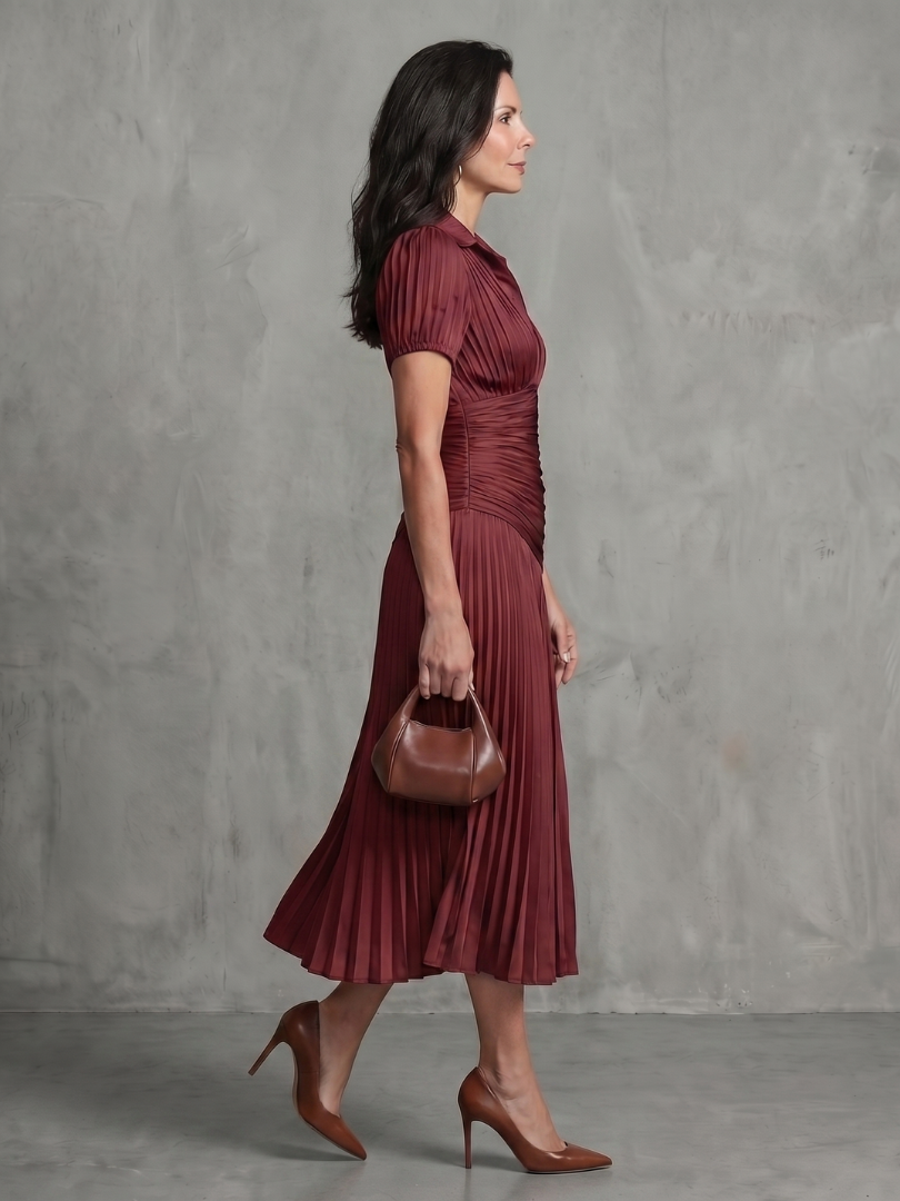 Mirna | Pleated Waistline Stripe Midi Dress