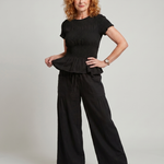 Selthea | Peplum Detail Smocked Top And Wide Leg Pants Set