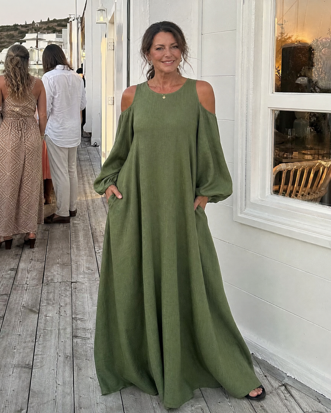 Dellania | Cold Shoulder Balloon Sleeve Relaxed Maxi Dress
