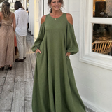 Dellania | Cold Shoulder Balloon Sleeve Relaxed Maxi Dress