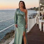 Julna | One Shoulder Draped Slit Maxi Dress