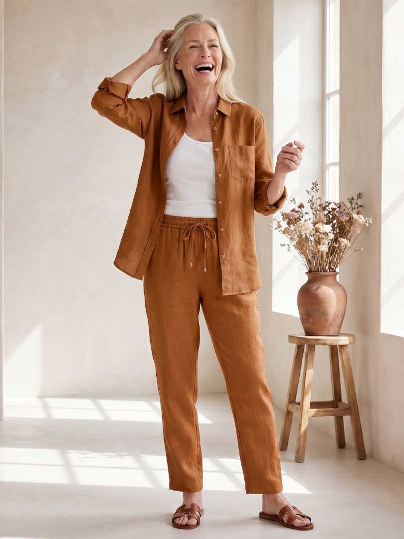 Elisette | Long Sleeve Shirt Tapered Pants Set
