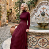 Velvia | Long Sleeve Turtleneck Defined Waist Midi Dress