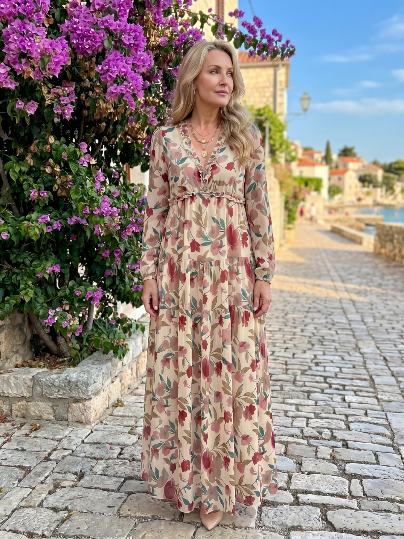 Tovawyn | Floral Print Long Sleeve Tiered Maxi Dress