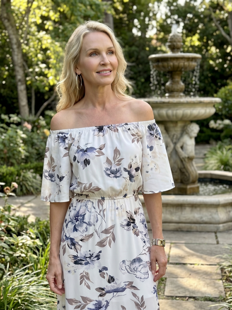 Orlalia | Off Shoulder Soft Floral Print Midi Dress